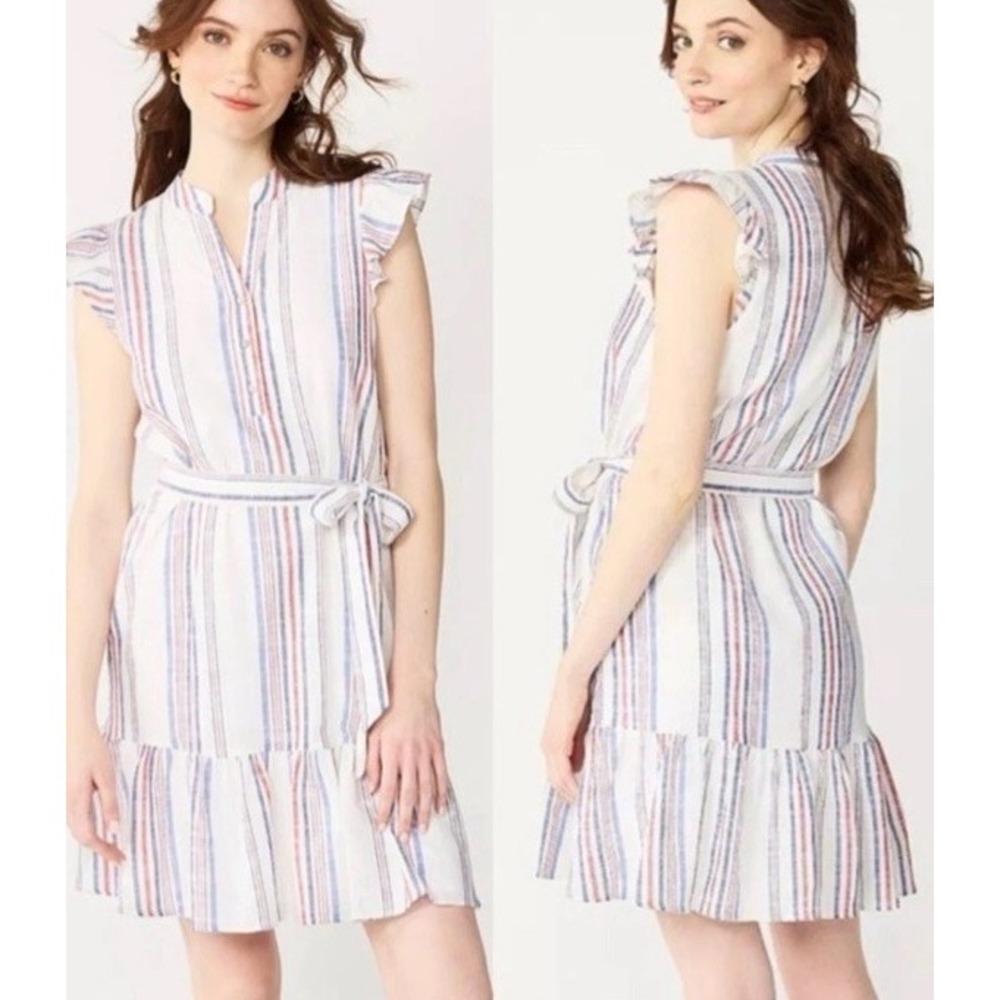 Draper James RSVP XS Striped Ruffle Sleeve Americano Dress Cotton Red White Blue